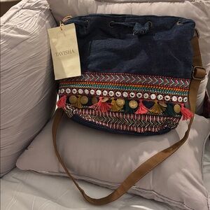 Bohemian Blue and Brown Crossbody Bag